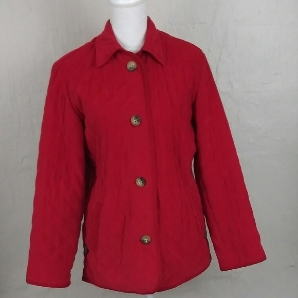 David Brooks Red Quilted Faux Suede Point Collar Long Sleeve Button Up Jacket - Picture 2 of 8
